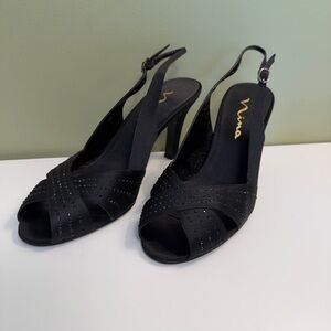 Nina Elegant Black Peep-Toe Slingback Heels